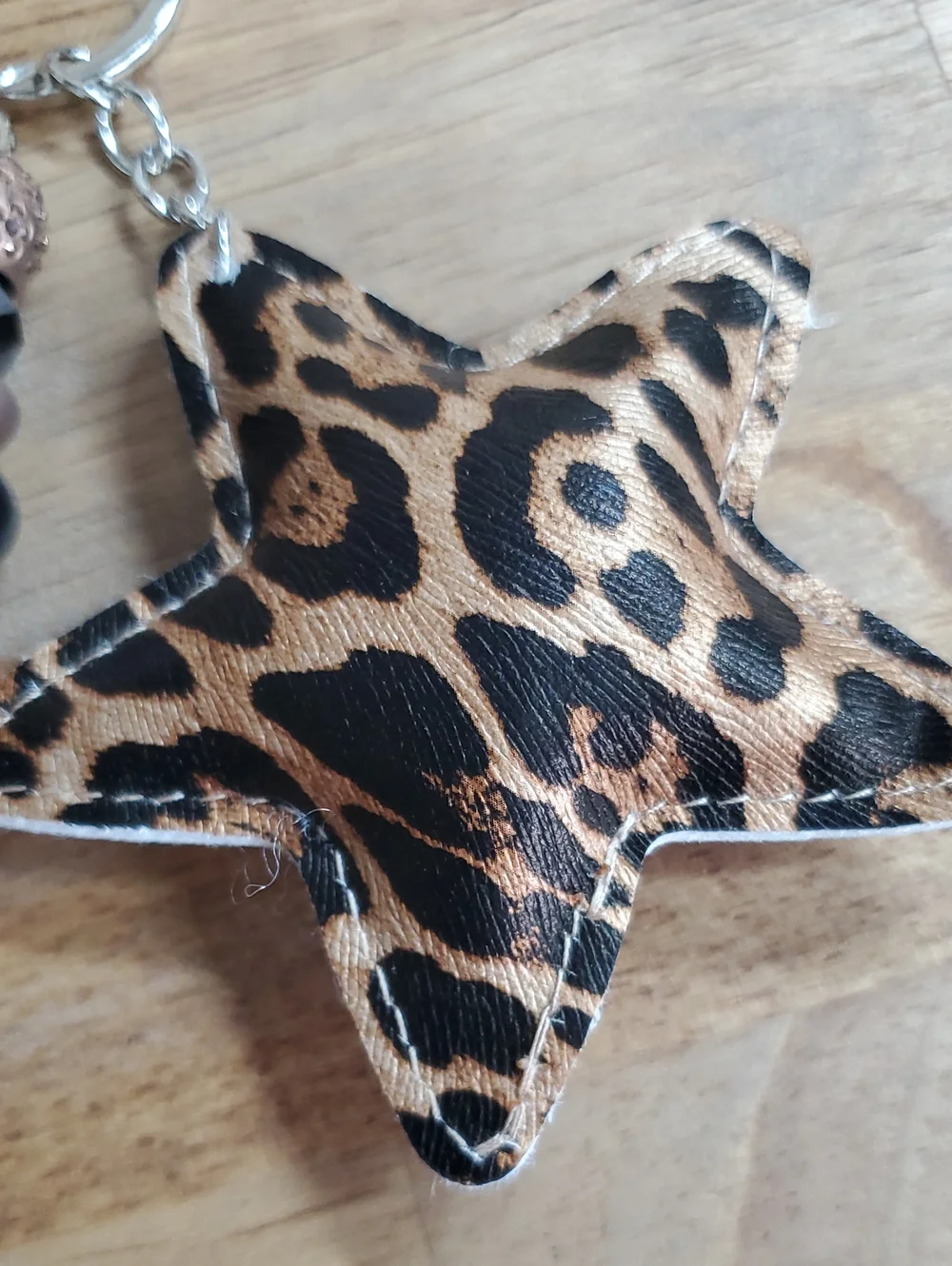 Leopard Star Keychain Charm - Metallic Brown Star and Beaded Accent
